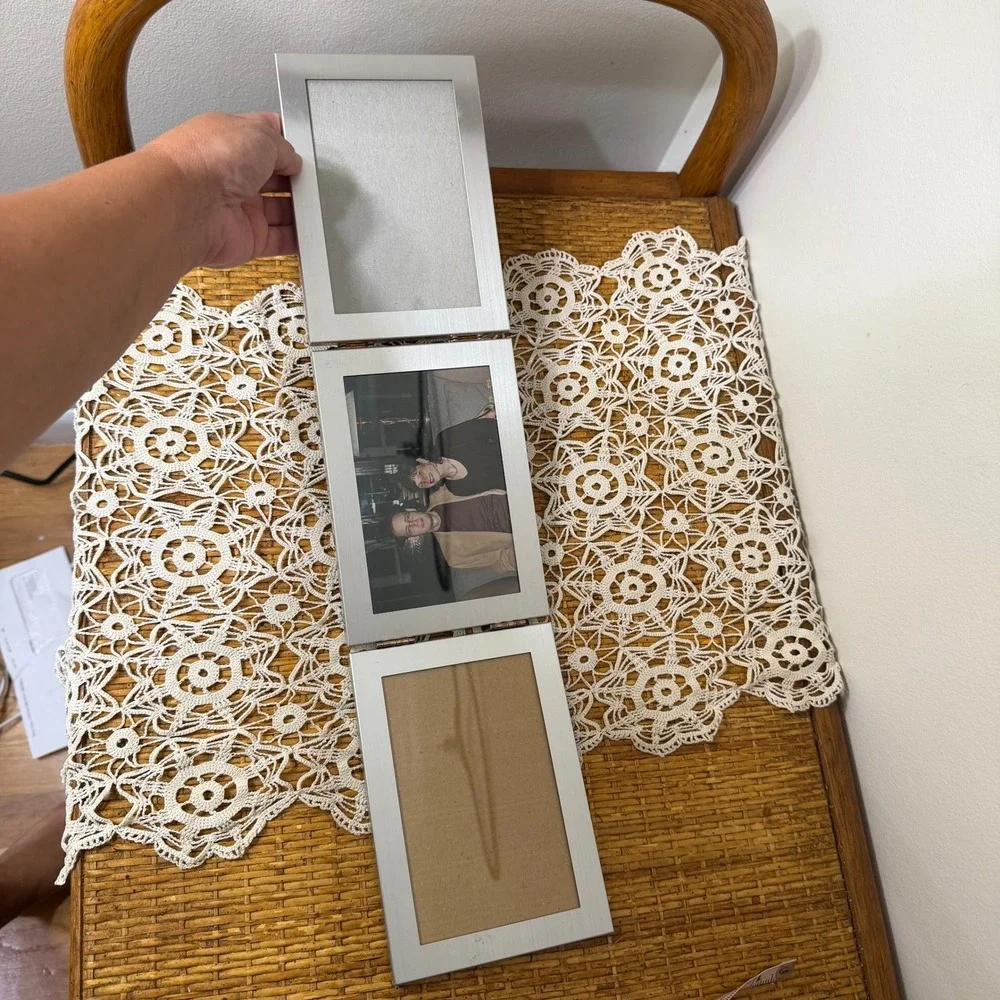 Vintage Burnes of Boston Trifold Hinged Picture Frame Silver 3-Photo